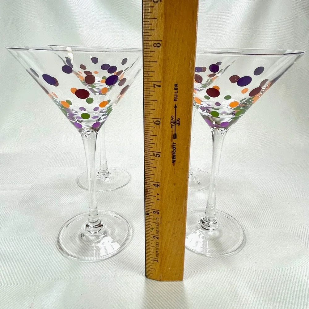 Retired Pampered Chef Set Of  4 Multicolored Polka Dot Martini Glasses #2838 MIB